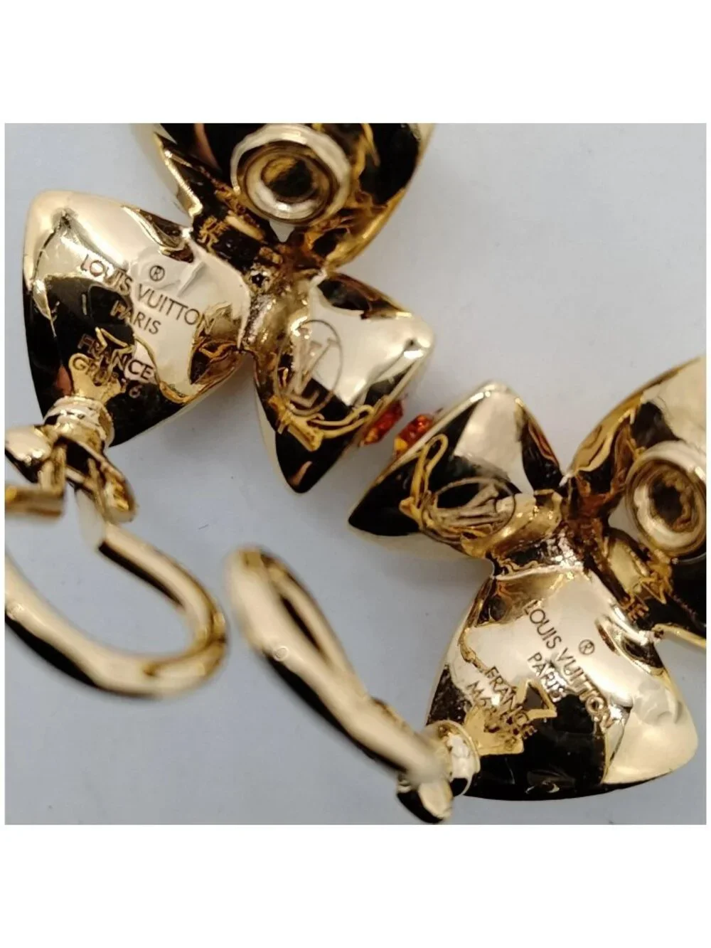 Authentic Louis Vuitton Gold Tone LV Icon Stud Earrings Crystal Designer Jewelry